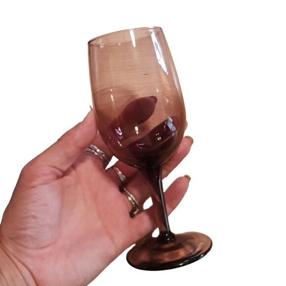 Vintage set of 2 Wine Glasses Gonlet smoked Glass Rose 80s - Picture 1 of 3